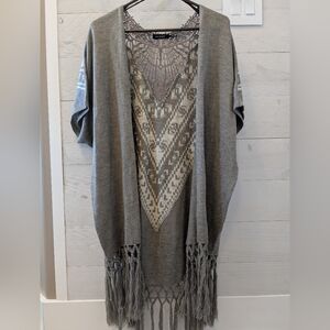 🍂 Blu Pepper Lt. Brown Sweater Vest / Wrap W/ Lace; Size: Large